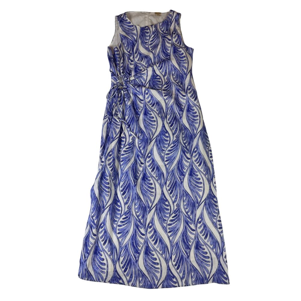 Magaschoni Linen Dress White Blue Summer Women’s 6 Cut Out Resort Wear Vacation